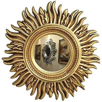 Image of MYYINGELE Sunburst Wall Mirror, Retro Large Round Decorative 24&quot; Metal Hanging Mirror for the Living Room, Bathroom, Bedroom Gold