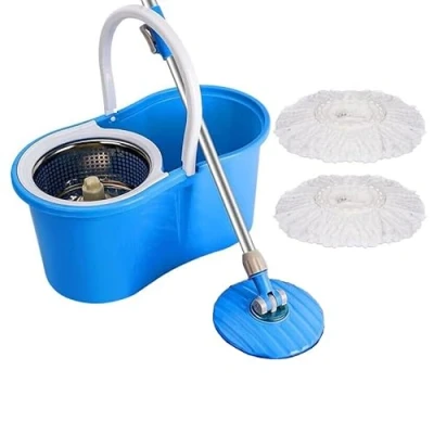 Image of Spin Mop and Bucket Set 360 for Cleaning Floors Stainless Steel Handle Extendable with 1 Super Absorbent Microfibre Head Wet Dry