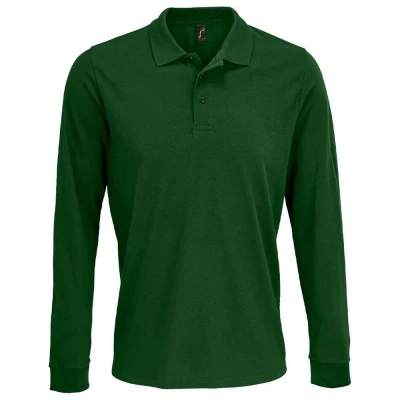 Image of SOLS Mens Unisex Adult Prime Pique Long Sleeved Polo Shirt (Bottle Green) Size Large