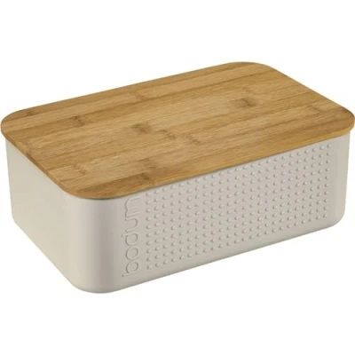 Image of BODUM 11740 913 Bistro Small Bread Box, Plastic, Wood, 19.39 x 29.4 10.7 cm, White,