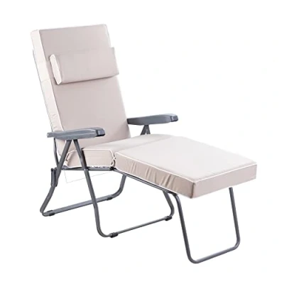 Image of Alfresia Garden Sun Lounger in Charcoal with Luxury Cushion Adjustable Reclining Outdoor Chair, Foldable Lounger, Choice of Colours (Taupe)