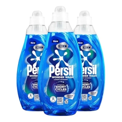 Image of Persil Wonder Wash Liquid Detergent Stain Removal Designed for Shortest Cycles Even in 15 Minutes Fast Acting Formula with PRO S Technology 55 Washes 1.485 Litre (Pack of 3, Odour Defy)