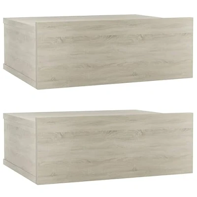 Image of vidaXL 2x Floating Nightstand Home Interior Bedroom Furniture Wall mounted Bedside Table Cabinet Shelf with Drawer Sonoma Oak Chipboard