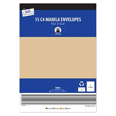 Image of Tallon Just Stationery C4 Peel &amp; Seal Manila Envelopes (Pack of 15) 4671