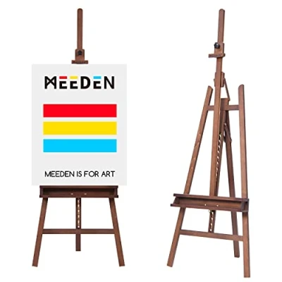Image of MEEDEN Large Painters Easel Adjustable Solid Beech Wood Artist Easel, Studio for Adults with Brush Holder, Holds Canvas up to 48&quot;, Light Walnut