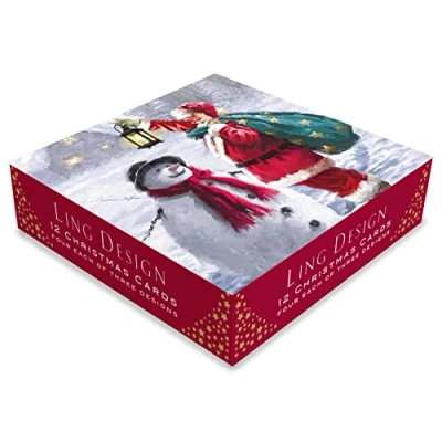 Image of Box of 12 Jolly Festive Santa Assorted Christmas Cards In 3 Designs Boxed Xmas XBD833