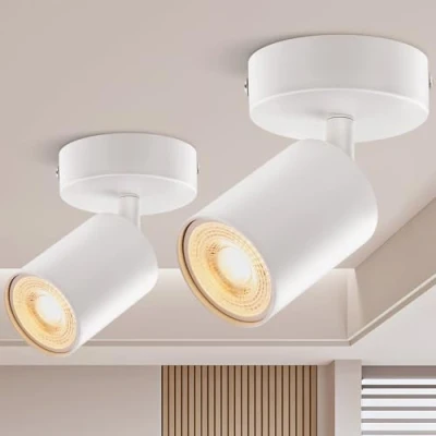 Image of Spotlight Ceiling Light Adjustable 2 Packs, Matt White Round GU10 LED Single Rotatable Wall Light, 1 Spot Lights, Industrial Spotlights Fitting, Bulb Not Included