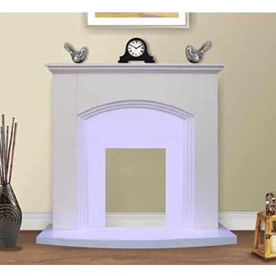 Image of ModaNuvo White Flat Wall 2KW Electric Fire Surround Set Modern Fireplace Hearth