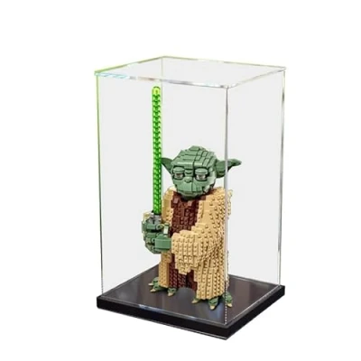 Image of HCAEIOFJ Clear Acrylic Display Case for Lego SW 75255 Applicable Yoda Designed Box Gift(Display Only) (Black Bottom 3mm)