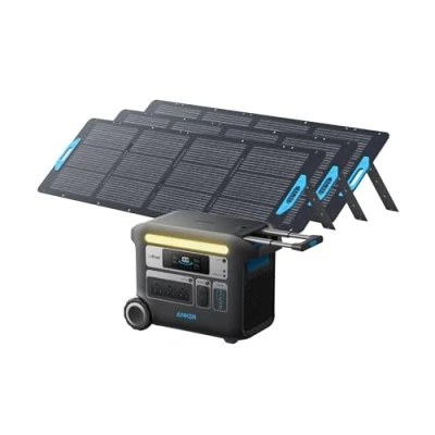 Image of Anker SOLIX F2000 Solar Generator (Solar 767 with 3x 200W Panel) 2048Wh GaNPrime Generator, LiFePO4 Batteries, 4 AC Outlets Up to 2400W for Home, Power Outage