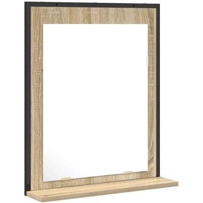 Image of vidaXL Bathroom Mirror with Shelf Sonoma Oak 50x12x60 cm Engineered Wood
