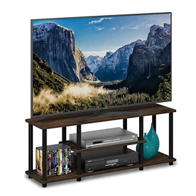 Image of Furinno Turn N Tube No Tools 3D 3 Tier Entertainment TV Stands, Columbia Walnut/Black