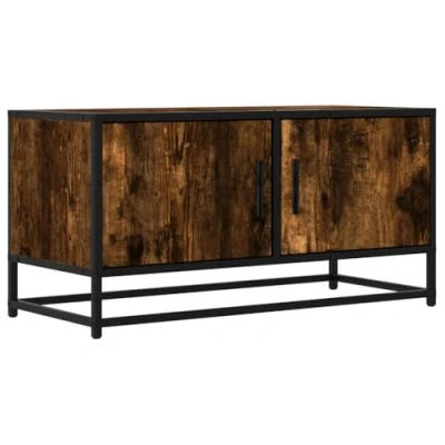 Image of vidaXL TV Cabinet Stand Media Unit Smoked Oak Engineered Wood &amp; Metal Living Room/Bedroom Storage 80x34.5x40 cm