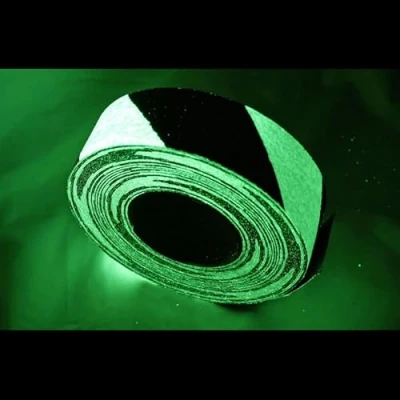 Image of FindTape Glow in The Dark Egress Hazard Marking Tape (GLW HZ): 1 in. x 33 ft. (Alternating Luminescent Lime Green and Black)