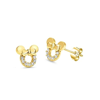 Image of Kaguyo Silver Earrings for women, rose gold plated Sterling Amethyst Green Blue Red Zirconia Cute Mouse Stud Women Girls kids, Design Birthday Gift (gold clear)