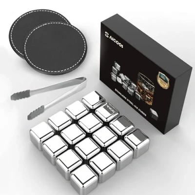 Image of 16Pcs Stainless Steel Metal Ice Cubes Reusable Stones Cube for Drinks, High Cooling Technology, Beverage, Fathers Day Dad Gifts Men Husband, Pack of 16X