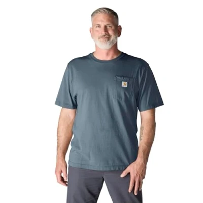 Image of Carhartt Men&#039;s Big &amp; Tall Workwear Pocket Short Sleeve T Shirt Original Fit K87,Bluestone,3X Large