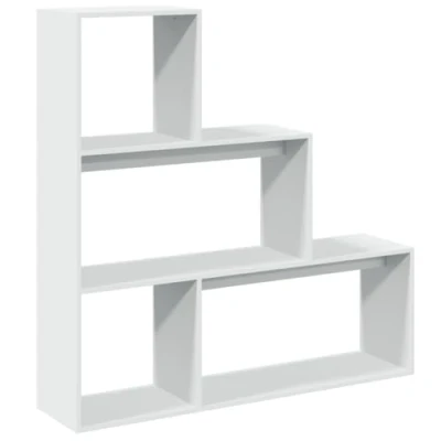 Image of vidaXL Room Divider Bookcase 3 Tier Storage Shelf White Engineered Wood Freestanding Stair like Design for Living Room, Bedroom, Study, Basement, 123 x 29 cm