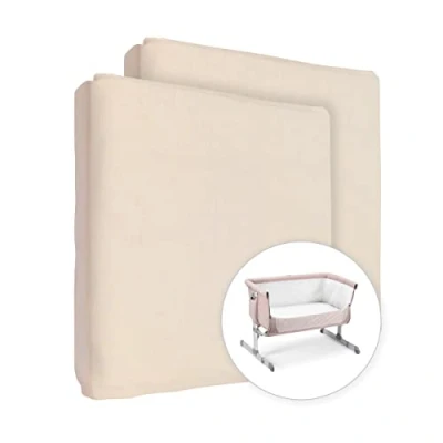 Image of 2X Jersey 100% Cotton Fitted Sheet for 83 x 50 cm Baby Co Sleeper Crib Mattress (Cream)