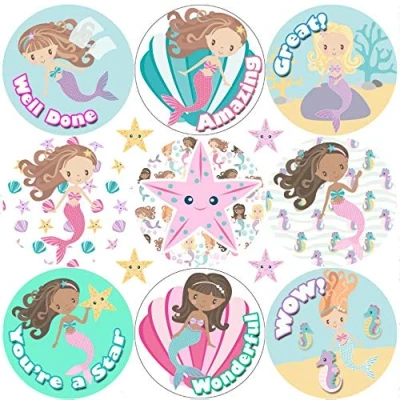 Image of 234 Mermaid Praise Words 30mm Reward Stickers for School Teachers, Parents and Nursery