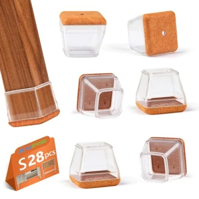 Image of 28Pcs Chair Leg Floor Protectors, BAIPOK Furniture Feet Protectors with Stronger Felt Pads, Rectangle Cover Rubber Caps for Hardwood Floors(Fit:22 30mm)