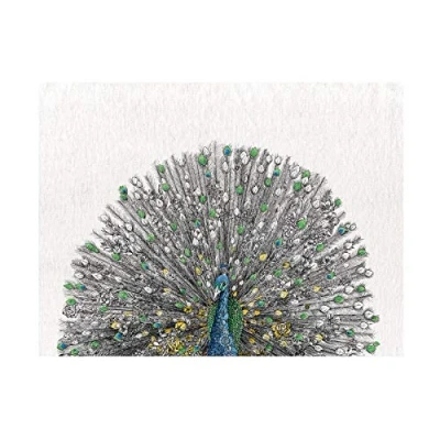 Image of Maxwell &amp; Williams Marini Ferlazzo Birds Printed Tea Towel with Indian Peacock Design, Cotton, Black/White, 50 x 70 cm