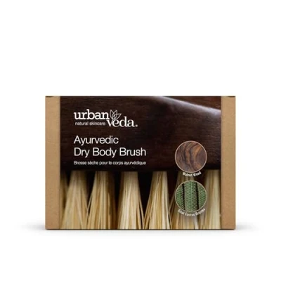 Image of Urban Veda Ayurvedic Dry Body Brush Brushing Walnut Wood &amp; Cactus Fibre Silicone Scrubber Alternative Exfoliating Scrubbing for Lymphatic Drainage Detox Cellulite Reduction
