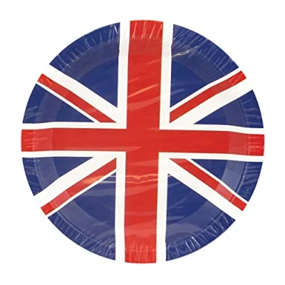Image of Eurowrap Union Jack Party Tableware 2023 King Charles Corontation Pack of 6 Round Paper Plates,Red White Blue