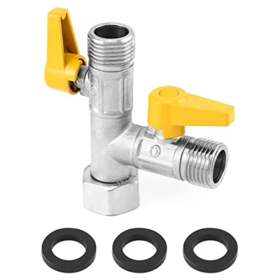 Image of QWORK® G1/2&quot; 3 Way Diverter Valve Switch Valve, Universal T Adapter Brass, Suitable for Kitchen faucets, Bathroom Showers