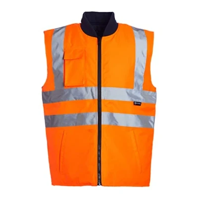 Image of Blackrock Hi Vis Body Warmer Orange/Navy Reversible Padded Gilet, Quilt Lined, Warm Work For Men Womens, Equestrian Viz Reflective Gilet Security Safety Wear Size Medium