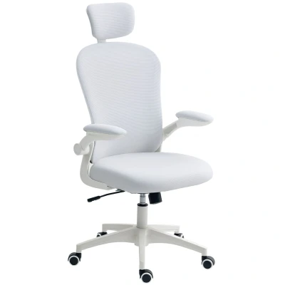 Image of Vinsetto High Back Office Chair, Mesh Computer Desk Chair with Rotatable Headrest, 4D Lumbar Support, Flip up Arm, Adjustable Height, White