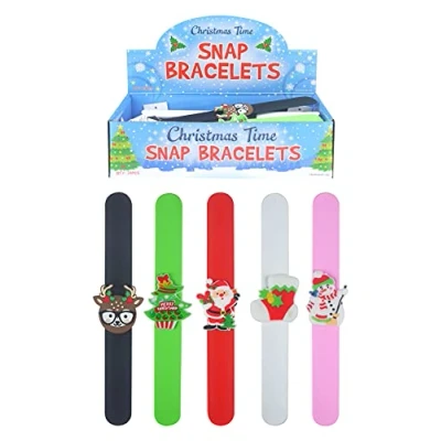Image of HENBRANDT 1x Christmas Snap Bracelet for Kids Stocking Filler Party Bag Favour Lucky Dip Silicone Slap Band Girls Wristband