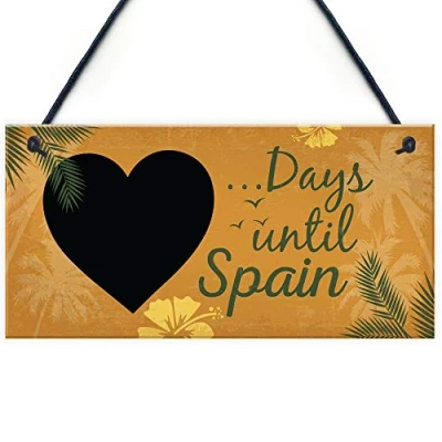 Image of RED OCEAN Chalkboard Holiday Countdown To SPAIN Novelty Hanging Wall Plaque Decor Sign Birthday Gift For Best Friend Family