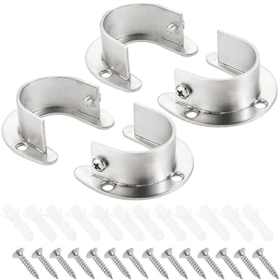 Image of Hicello 4PCS 32mm Wardrobe Hanging Rail Fittings, Curtain BracketsClothes Pole BracketHanging HoldersStainless Steel Fittings for Bathroom Kitchen Cupboard