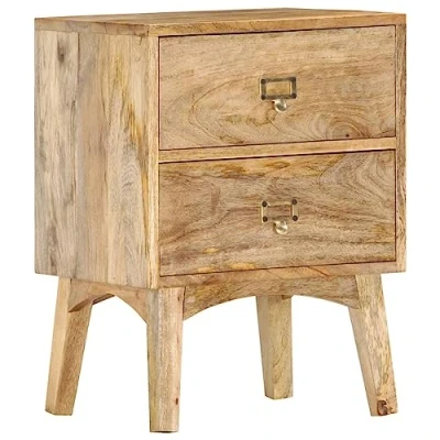 Image of vidaXL Bedside Cabinet in Solid Mango Wood Bohemian Brown Nightstand with Unique Grains and 2 Drawers