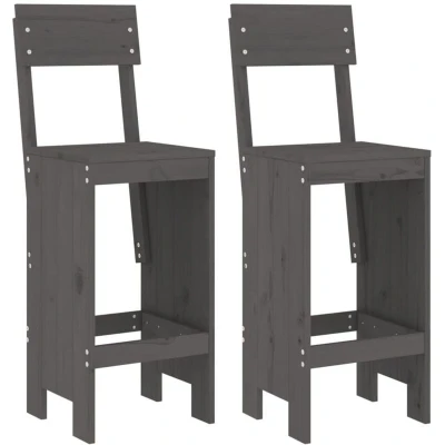 Image of vidaXL Bar Stools 2 pcs Grey 40x48.5x115.5 cm Solid Wood Pine