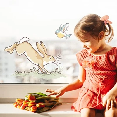 Image of Stickerscape Guess How Much I Love You Window Stickers (Hopping Hare Regular) Nursery Stickers, Woodland Decor Easy to Apply, Cleanly Removable