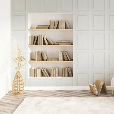 Image of SOPHIE LAURENCE Luxury Thick Textured Paintable White Wood Panel Wallpaper for Living Room Bedroom 0.53m x 10m Size (White)