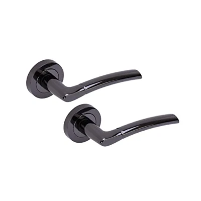 Image of HANDLEZONE® Nemo Lever On Round Rose Door Handles, Internal Passage Latch 1 Set Black Nickel