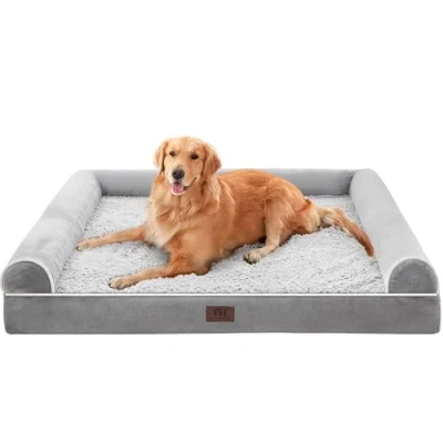 Image of WESTERN HOME Dog Beds Large Washable,Soft Orthopedic with Removable Washable Cover,Extra Waterproof Bed U Shape Bolster Grey,127 x 91 19 cm