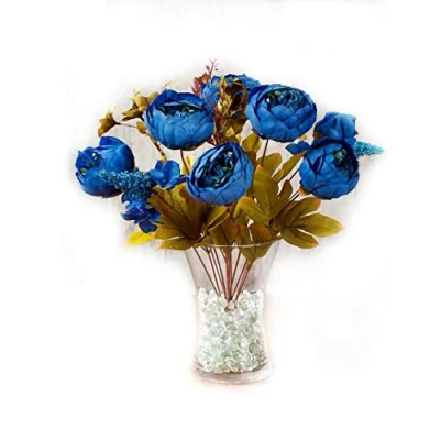 Image of Best Artificial 50cm Vintage Silk Flower Peony Spray Bouquet Wedding Home Decoration Arrangement (Blue)