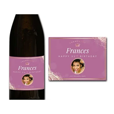 Image of Personalised Photo Birthday Champagne/Prosecco Bottle Label Custom Any Wording