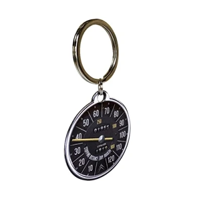 Image of Nostalgic Art Retro Keyring Round Citroen Speedometer Gift Idea for Car Accessories Fans, Metal, Vintage design, diameter 4 cm,