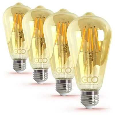 Image of ECO Dimmable Vintage LED Edison Light Bulb, ST64 Pear Shape, E27 Screw, Amber Glass, 40W Equivalent, 4W LED, 320 Lumens, Very Warm White 2000K, 25000hrs Lifetime