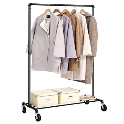 Image of SONGMICS Heavy Duty Metal Clothes Rack on Wheels, Holds 90 kg, Industrial Design, Coat Stand with 1 Rail and Shelf, for Bedroom Laundry Room, Black HSR61BK