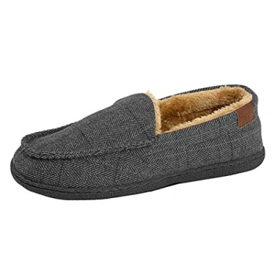 Image of Jo &amp; Joe Mens Faux Suede Slip on Textile Lined Moccasin Slippers Shoes (Grey Tweed UK 12)