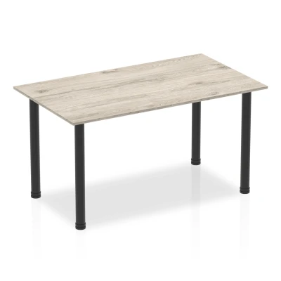 Image of Impulse 1400mm Straight Table Grey Oak Top Black Post Leg