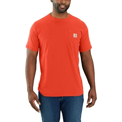 Image of Carhartt Men&#039;s Force Relaxed Fit Midweight Short Sleeve Pocket T Shirt 104616 Work Utility, Cherry Tomato, S