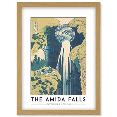 Image of Wee Blue Coo Katsushika Hokusai The Amida Falls Painting Artwork Framed Wall Art Print A4