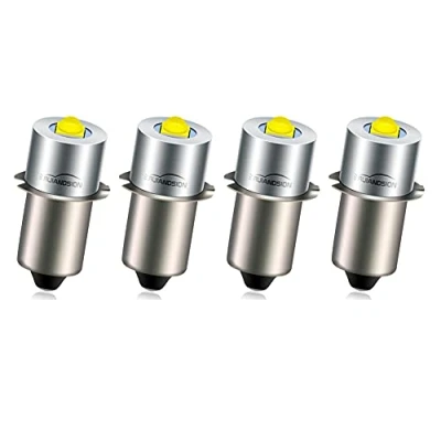 Image of Ruiandsion P13.5S LED Torch Light Bulb 6 24V 6V 9V 12V 18V 19.2V Upgrade for Ryobi Milwaukee DEWALT Lamp Flashlight Lantern Work Maglit Bulbs, Non Polarity (Pack of 4)
